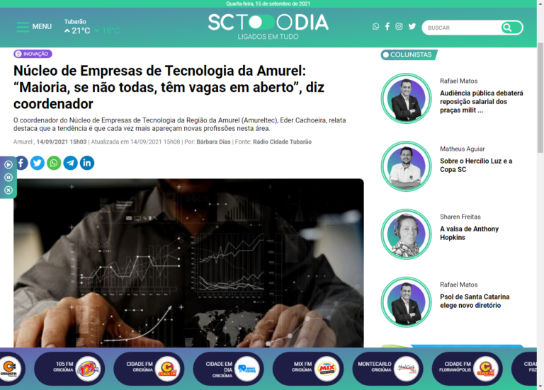 Núcleo de Empresas de Tecnologia da Amurel: “Maioria, se não todas, têm vagas em aberto”, diz coordenador